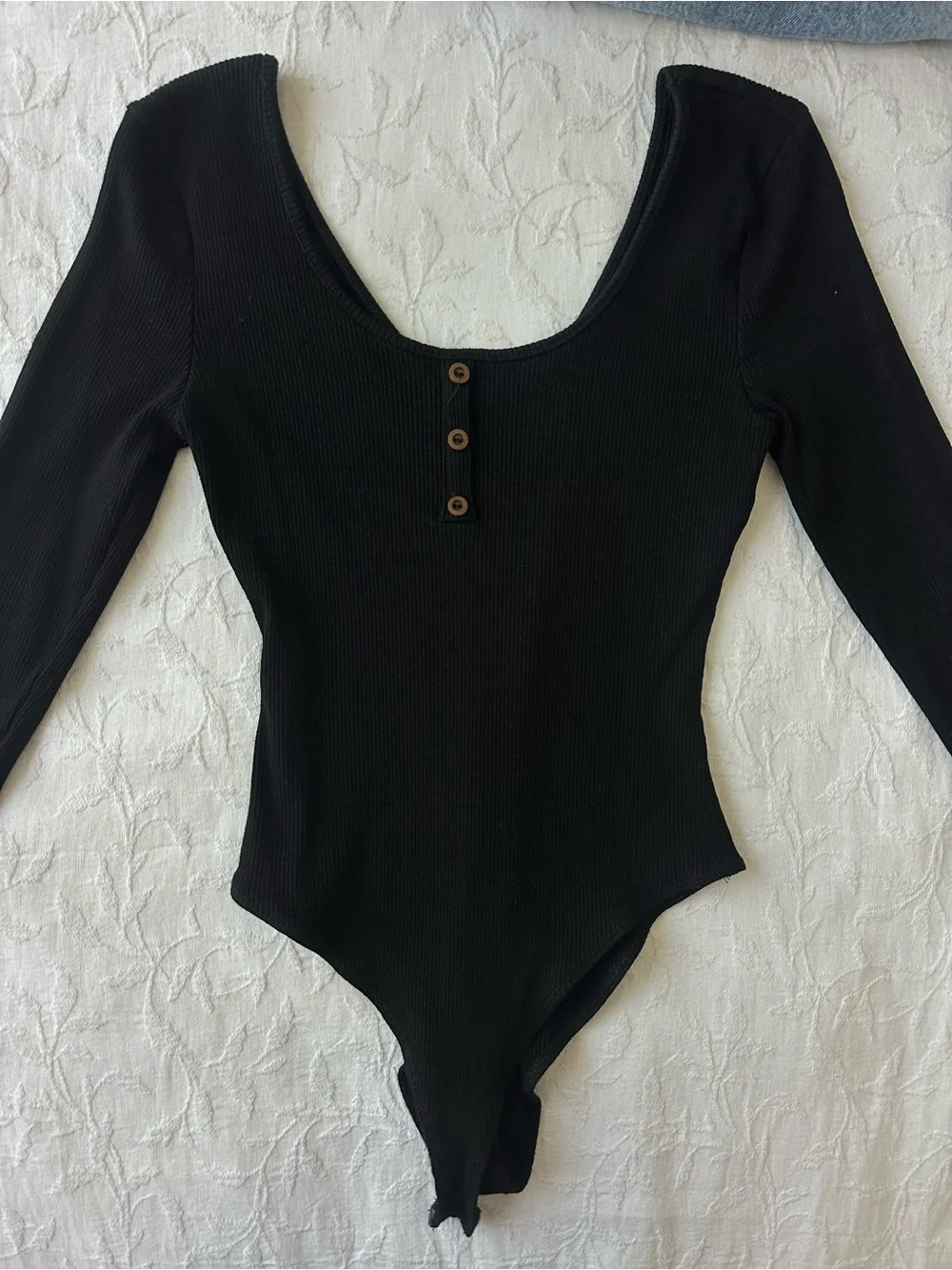 Black Long Sleeve Ribbed One-Piece Bodysuit